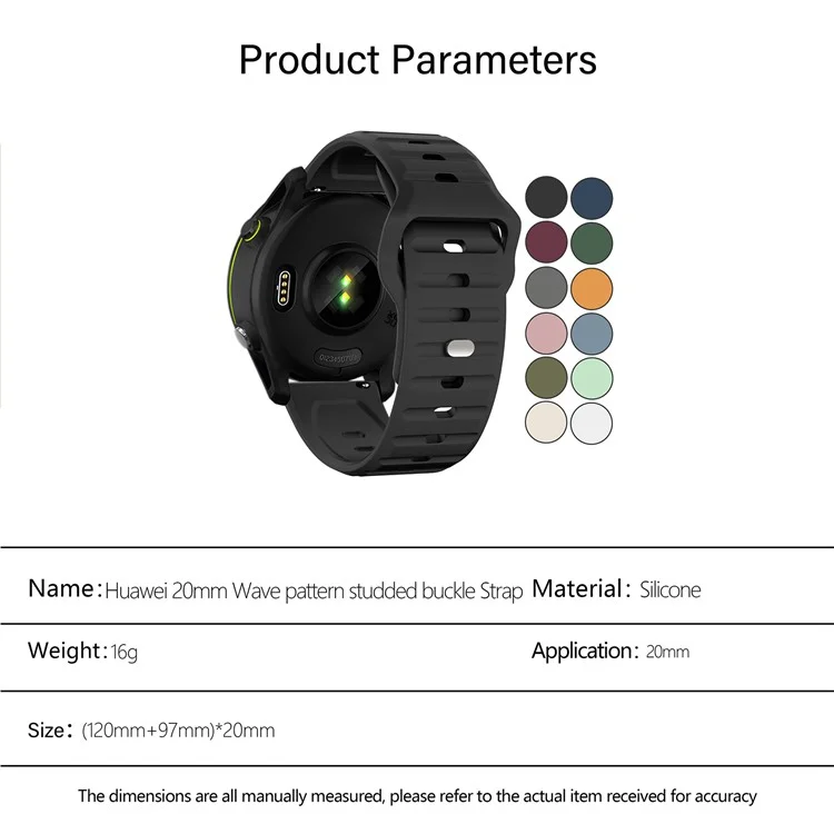 KALEBOL 20mm Bracelete de Silicone para Huawei Watch GT 3 42mm / GT 3 Pro 43mm Desenho de Onda - Preto
