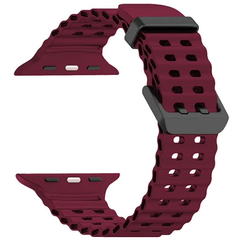 Silicone Strap for Apple Watch Series 10 46mm / Ultra 2 / Ultra 49mm / 9 8 7 45mm / SE (2023) SE (2022) SE 6 5 4 44mm / 3 2 1 42mm Ocean Band - Wine Red