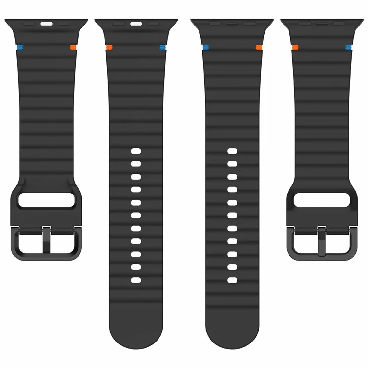Cinturino in silicone per Apple Watch Serie 10 46mm / Ultra 2 / Ultra 49mm / 9 8 7 45mm / SE (2023) SE (2022) SE 6 5 4 44mm / 3 2 1 42mm Cinturino a onda - Nero