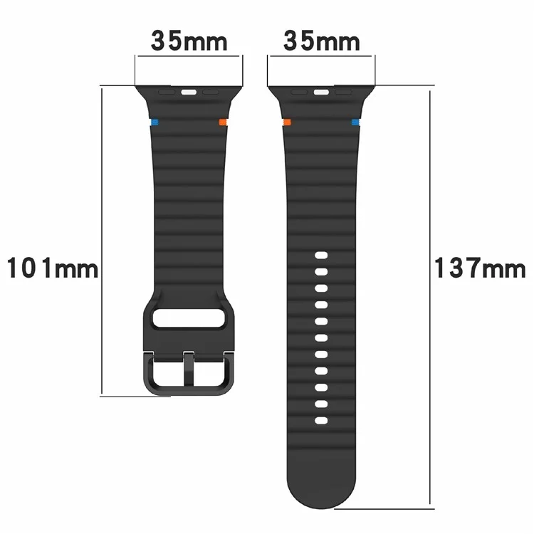 Cinturino in silicone per Apple Watch Serie 10 46mm / Ultra 2 / Ultra 49mm / 9 8 7 45mm / SE (2023) SE (2022) SE 6 5 4 44mm / 3 2 1 42mm Cinturino a onda - Nero