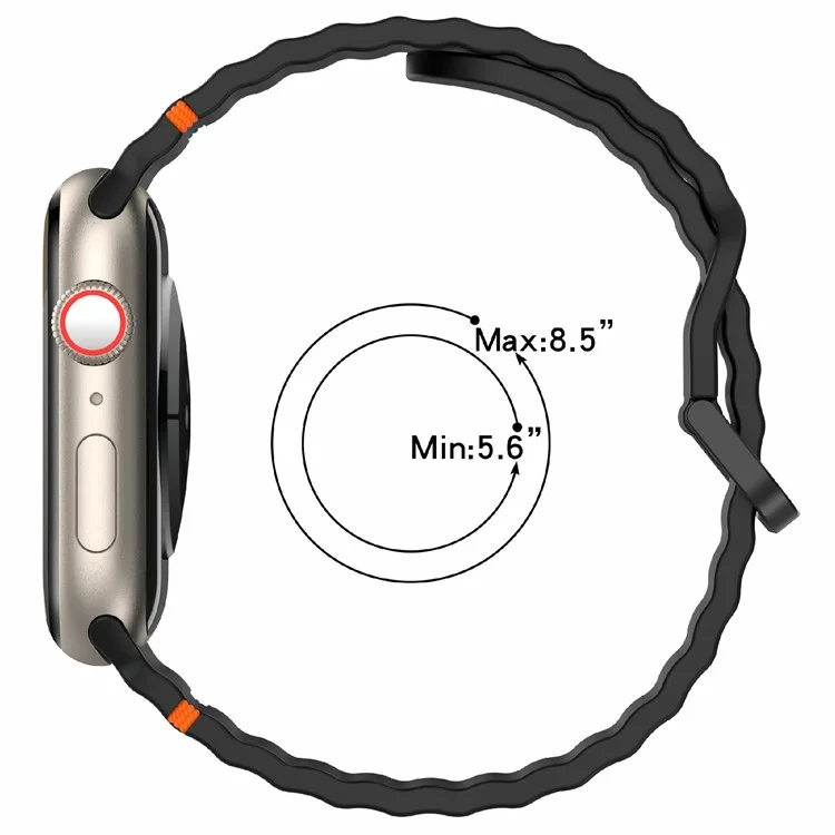 Cinturino in silicone per Apple Watch Serie 10 46mm / Ultra 2 / Ultra 49mm / 9 8 7 45mm / SE (2023) SE (2022) SE 6 5 4 44mm / 3 2 1 42mm Cinturino a onda - Nero