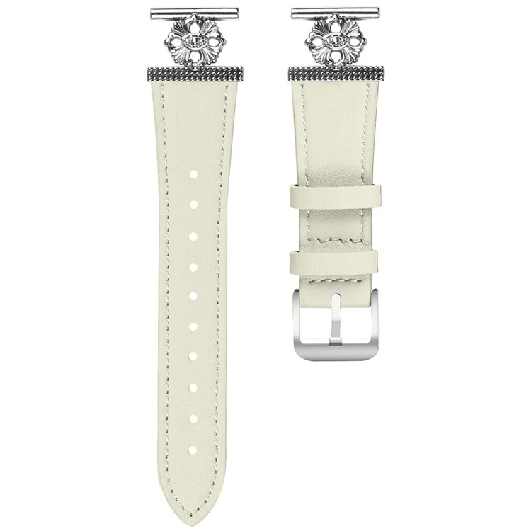 Para Huami Amazfit GTR Mini Correa de Reloj Cuero Genuino de Vaca Decoración Floral Ajustable - Blanco