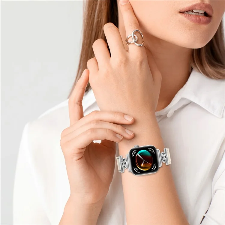 Per Huawei Watch Fit 3 Watch Band Genuine Cow Leather Flower Decor Adjustable Strap - Bianco