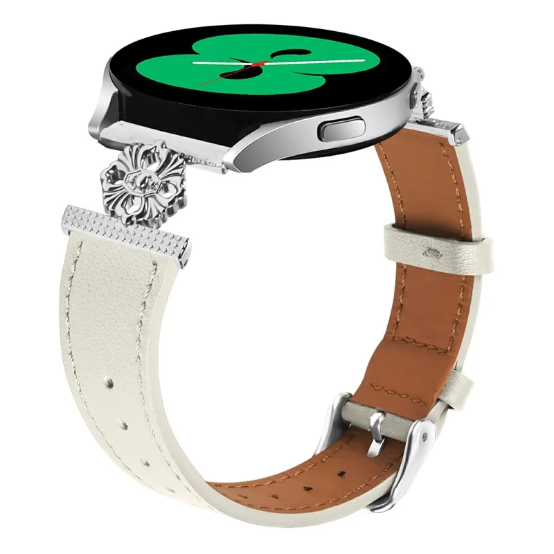 Pour Samsung Galaxy Watch Active2 44mm / 40mm Bracelet de montre en cuir véritable de vache Décoration florale Bracelet réglable - Blanc