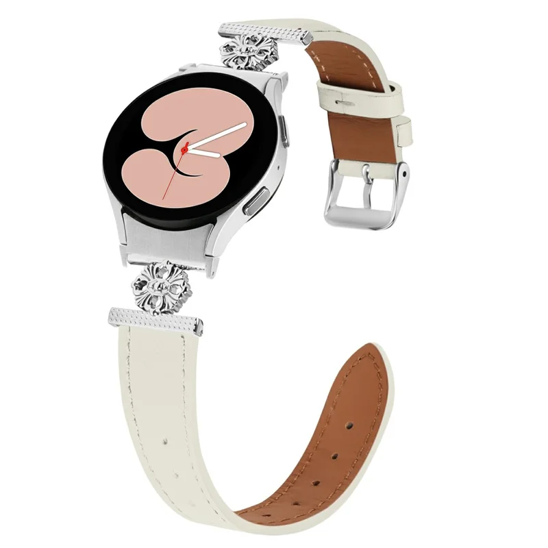 For Samsung Galaxy Watch7 44mm / 40mm Watch Band Genuine Cow Leather Strap with Quick Release Connector - White