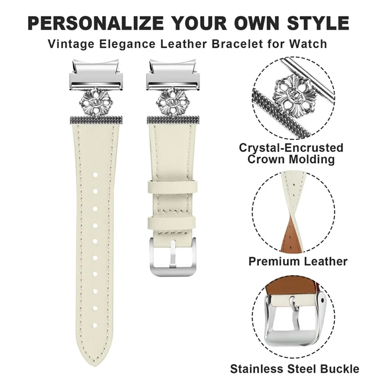 For Samsung Galaxy Watch7 44mm / 40mm Watch Band Genuine Cow Leather Strap with Quick Release Connector - White