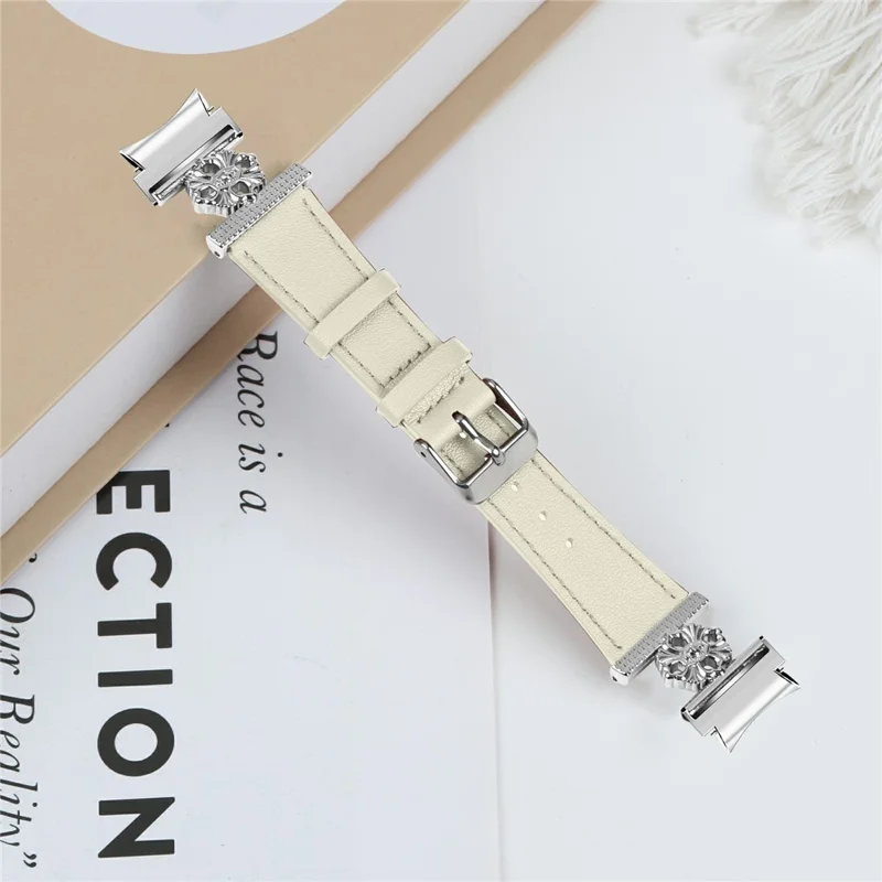 For Samsung Galaxy Watch7 44mm / 40mm Watch Band Genuine Cow Leather Strap with Quick Release Connector - White