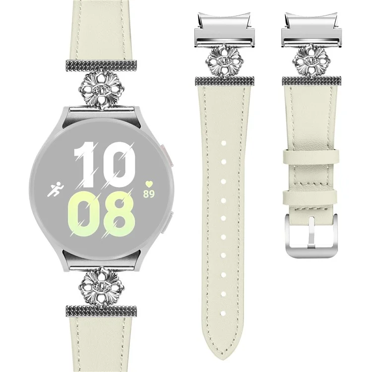 Para Samsung Galaxy Watch7 44mm / 40mm Banda de Reloj Cuero Vacuno Genuino con Conector sin Costuras - Blanco