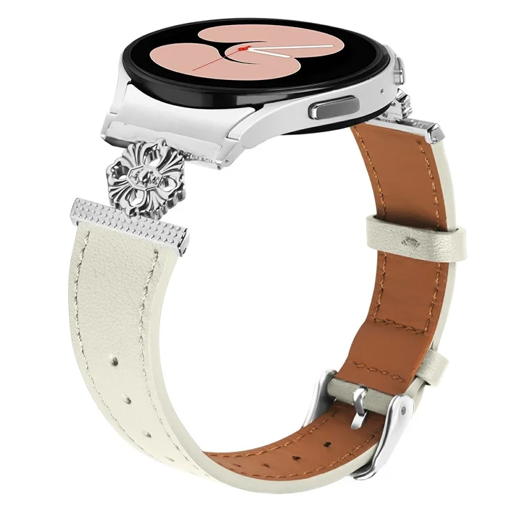 Para Samsung Galaxy Watch7 44mm / 40mm Banda de Reloj Cuero Vacuno Genuino con Conector sin Costuras - Blanco