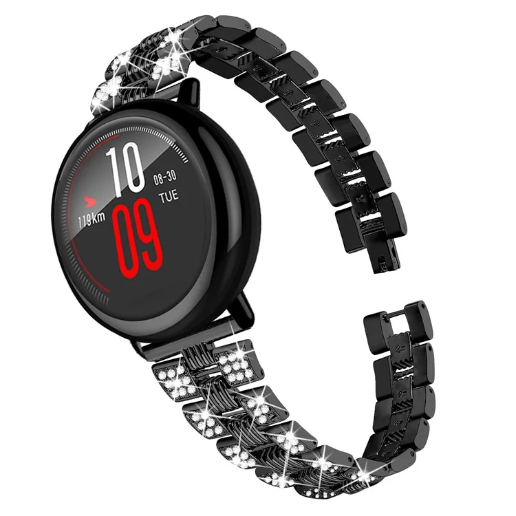 Zinc Alloy Rhinestone Decor Thread 20mm Smart Watch Strap Replacement for Polar Pacer Pro/HUAMI AMAZFIT Youth Edition Sports Smart Watch - Black