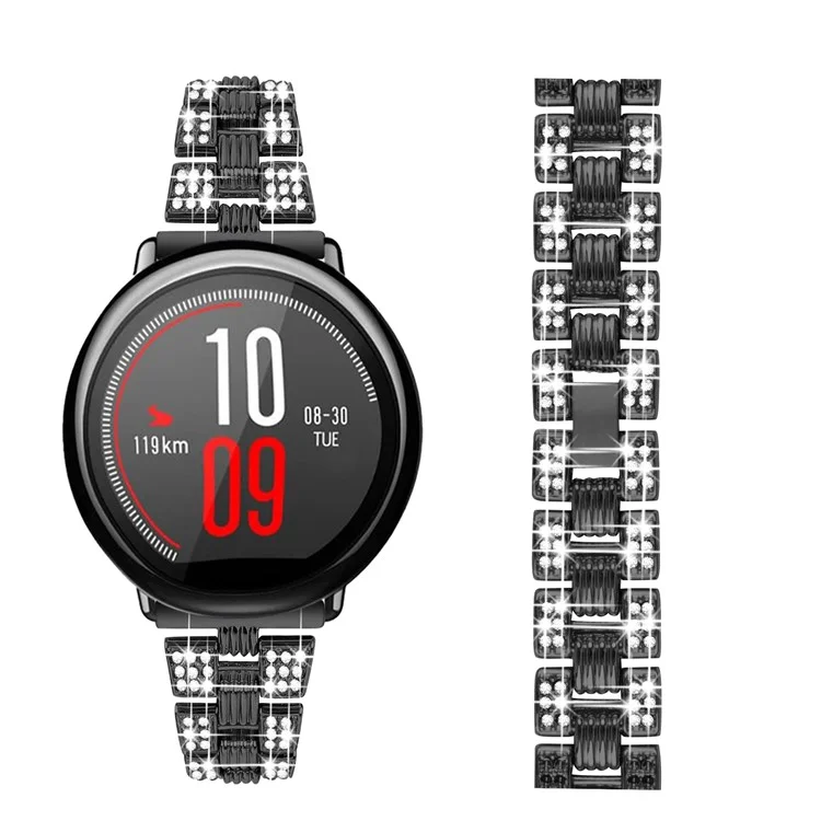 Zinc Alloy Rhinestone Decor Thread 20mm Smart Watch Strap Replacement for Polar Pacer Pro/HUAMI AMAZFIT Youth Edition Sports Smart Watch - Black