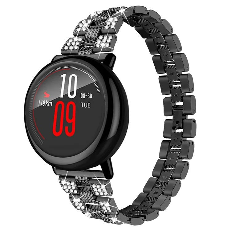 Zinc Alloy Rhinestone Decor Thread 20mm Smart Watch Strap Replacement for Polar Pacer Pro/HUAMI AMAZFIT Youth Edition Sports Smart Watch - Black