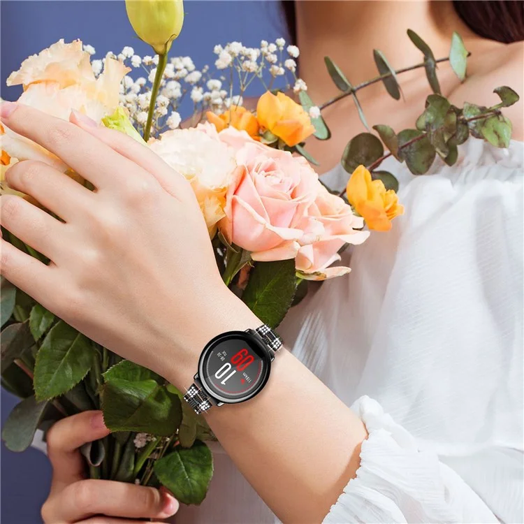 Zinc Alloy Rhinestone Decor Thread 20mm Smart Watch Strap Replacement for Polar Pacer Pro/HUAMI AMAZFIT Youth Edition Sports Smart Watch - Black