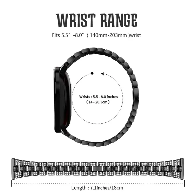 Zinc Alloy Rhinestone Decor Thread 20mm Smart Watch Strap Replacement for Polar Pacer Pro/HUAMI AMAZFIT Youth Edition Sports Smart Watch - Black