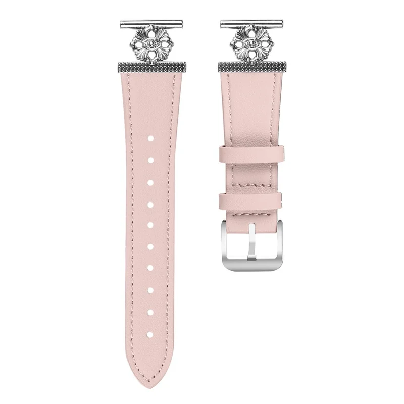 For GarminMove Style / Vivomove Style Watch Band Genuine Cow Leather Flower Decor Adjustable Strap - Pink
