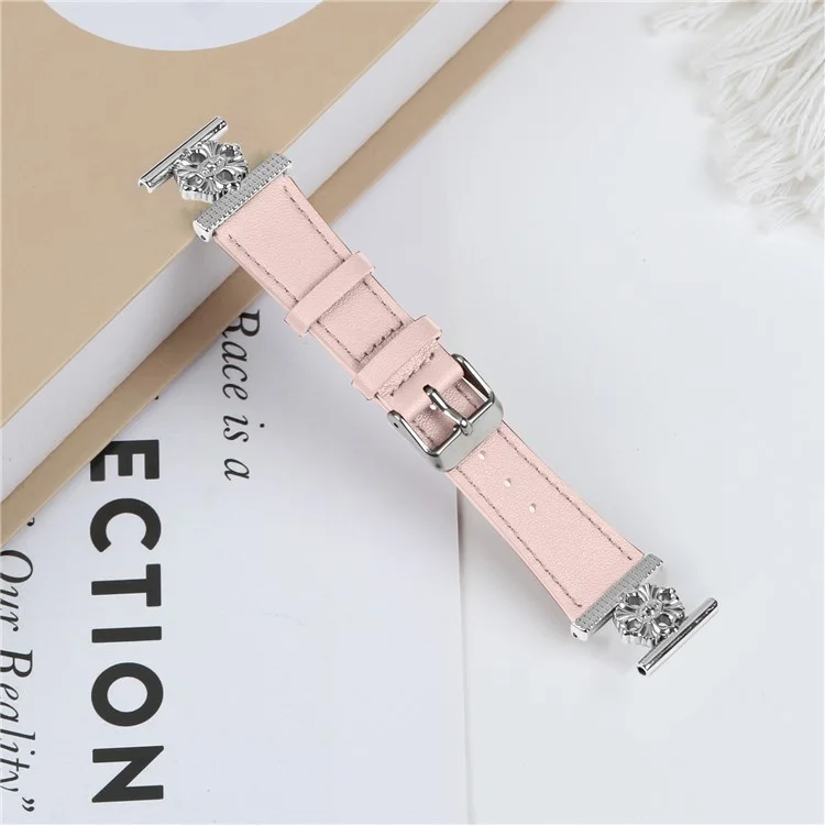Для ремешка для часов Garmin Vivomove Sport / Venu 2 Plus Genuine Cow Leather Flower Decor Adjustable Strap - Pink