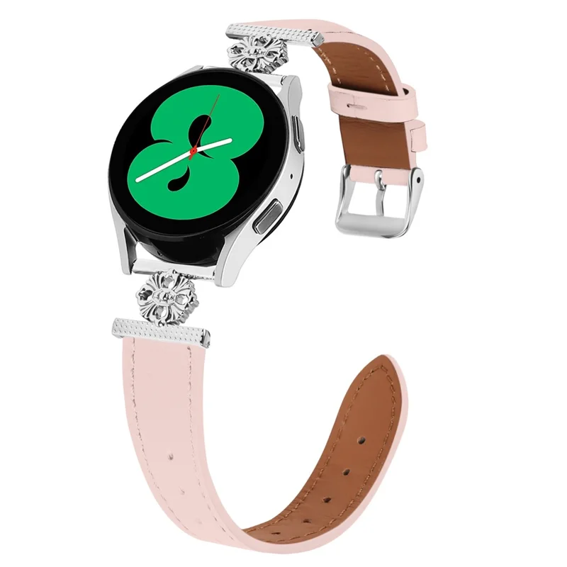 حزام ساعة لـ Garmin vivoactive 5 / Garminactive 5 من جلد البقر الطبيعي مع زخرفة على شكل زهرة وحزام قابل للتعديل - وردي