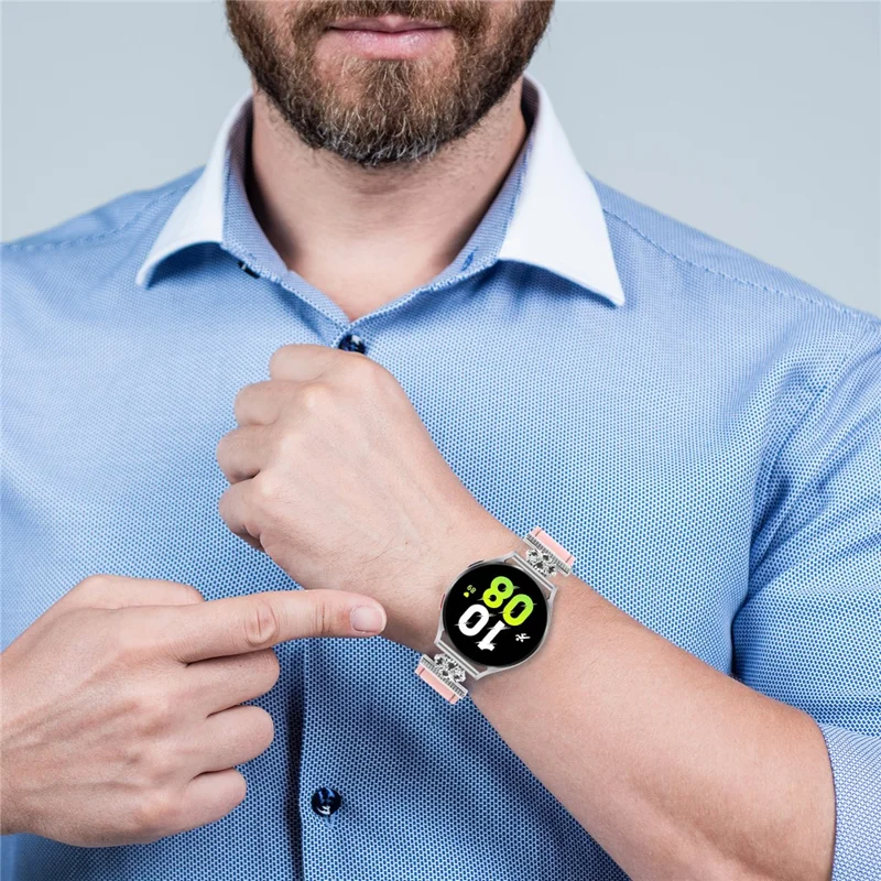حزام ساعة لـ Garmin vivoactive 5 / Garminactive 5 من جلد البقر الطبيعي مع زخرفة على شكل زهرة وحزام قابل للتعديل - وردي