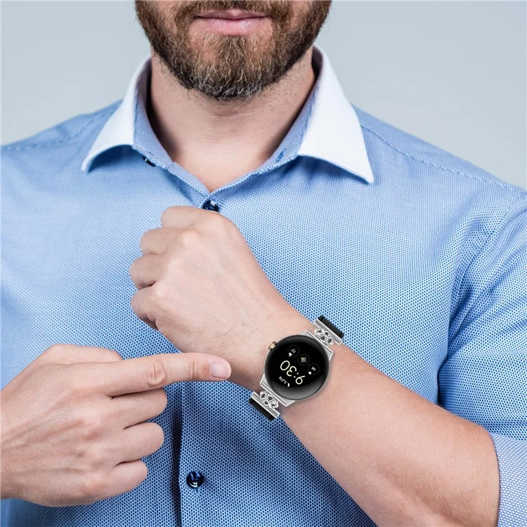 Para o Google Pixel Watch 2 Watch Band Genuine Cow Leather Flower Decor Adjustable Strap - Preto