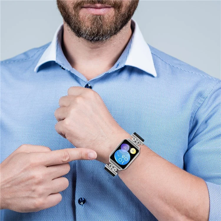 Für Xiaomi Redmi Watch 4 Uhrenarmband Echtes Rindsleder Blumendekoration Verstellbar - Schwarz
