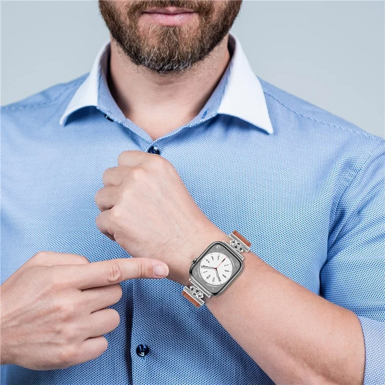 Ремешок для часов Apple Watch Series 10 42 мм / 9 8 7 41 мм / SE (2023) SE (2022) SE 6 5 4 40 мм / 3 2 1 38 мм Genuine Cow Leather Strap - Brown