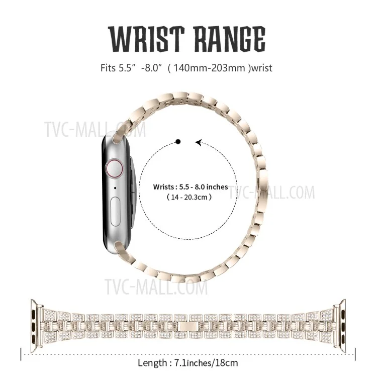 Uhrenarmband aus Zinklegierung mit Strass-Dekoration für Apple Watch Series 10 42mm / 9 8 7 41mm / 6 5 4 SE SE (2022) SE (2023) 40mm / 3 2 1 38mm - Gold