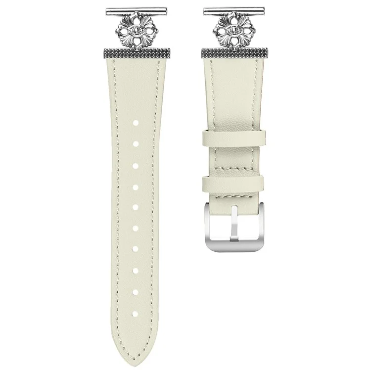 Para Gabb Watch 2 Watch Band Genuine Cow Leather Flower Decor Adjustable Strap - White