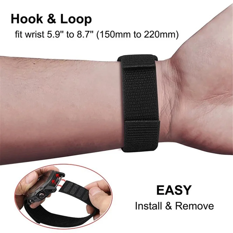 20mm Nylon Watch Band for Garmin Fenix 8S / Fenix 7S / Descent MK3 43mm Magic Tape Wrist Band - Black