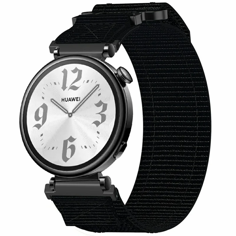 For Huawei Watch GT 4 41mm / Garmin Venu 3S Nylon Watch Band 18mm Loop Fastener Strap - Black