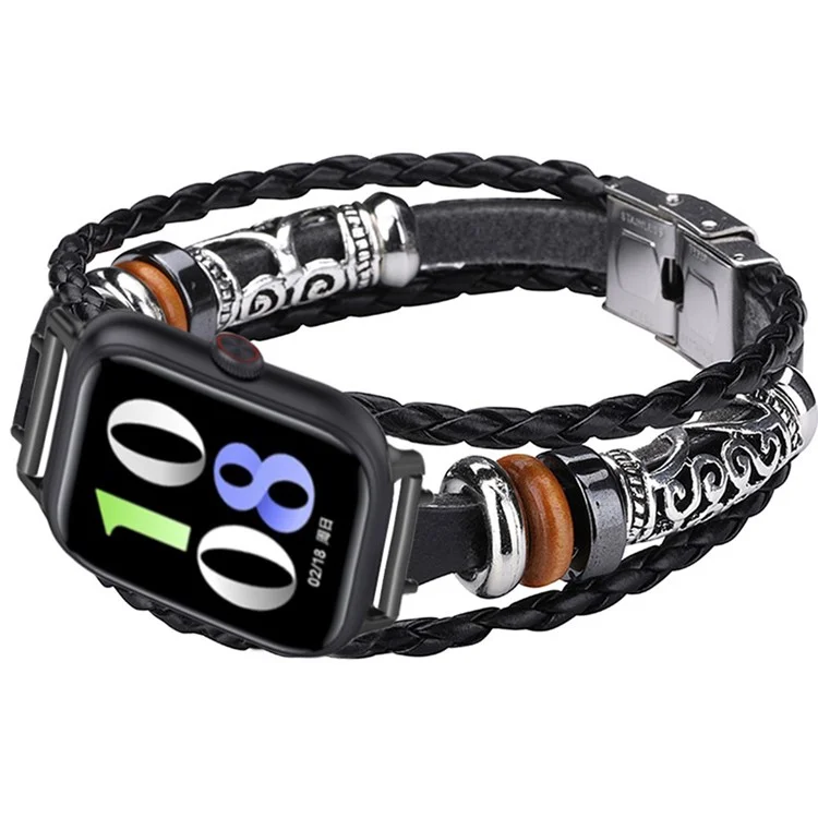 Pour Huawei Watch GT 4 41mm / Garmin Venu 3S Ethnic Band Bracelet 18mm Cuir+Métal Bracelet - Noir
