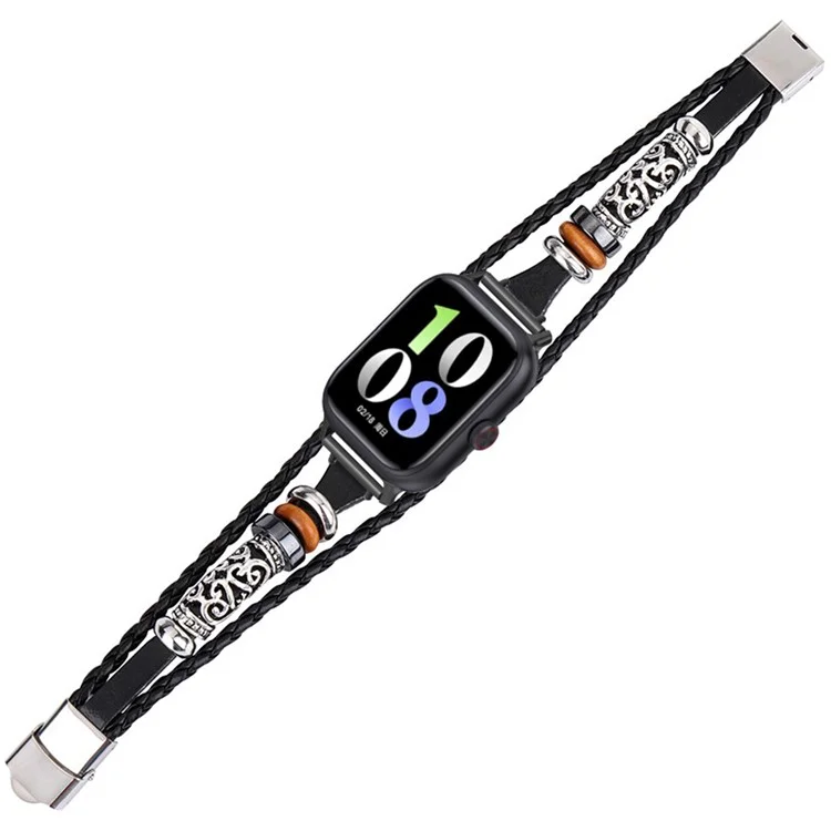 22mm Ethnic Band Armband für Huawei Watch 4 / 4 Pro / GT 4 46mm Leder+Metall Armband - Schwarz