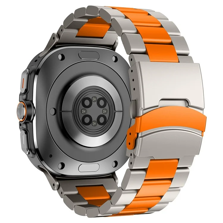 Para Samsung Galaxy Watch Ultra 47mm Banda de Relógio de Liga de Titânio Três Contas de Pulso com Ferramenta - Titânio+Laranja