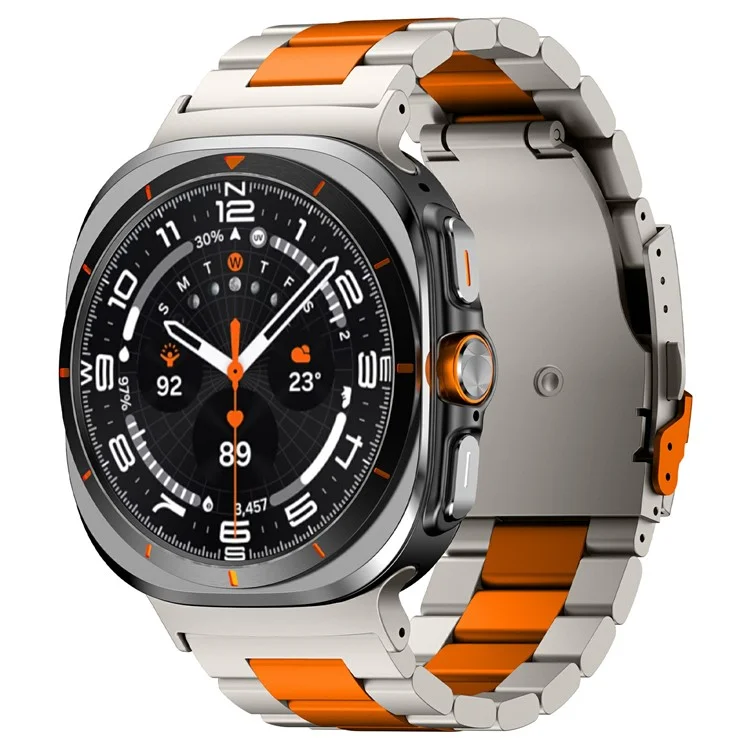 Para Samsung Galaxy Watch Ultra 47mm Banda de Relógio de Liga de Titânio Três Contas de Pulso com Ferramenta - Titânio+Laranja