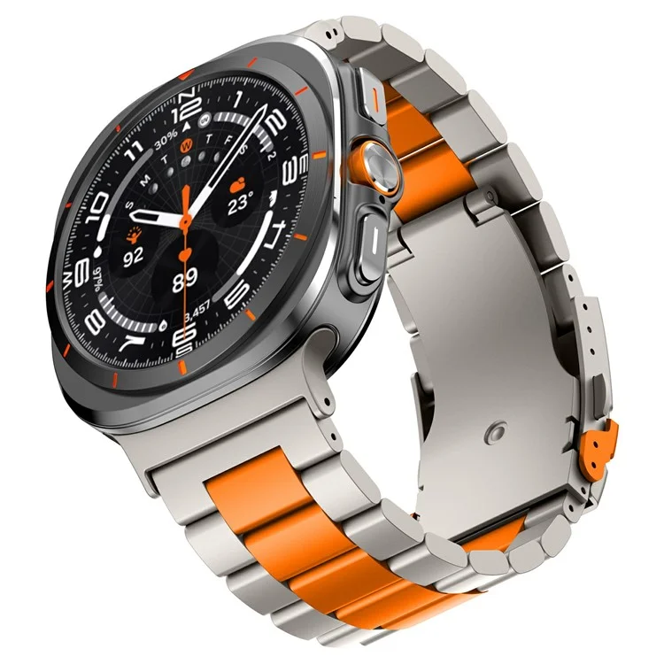 Para Samsung Galaxy Watch Ultra 47mm Banda de Relógio de Liga de Titânio Três Contas de Pulso com Ferramenta - Titânio+Laranja