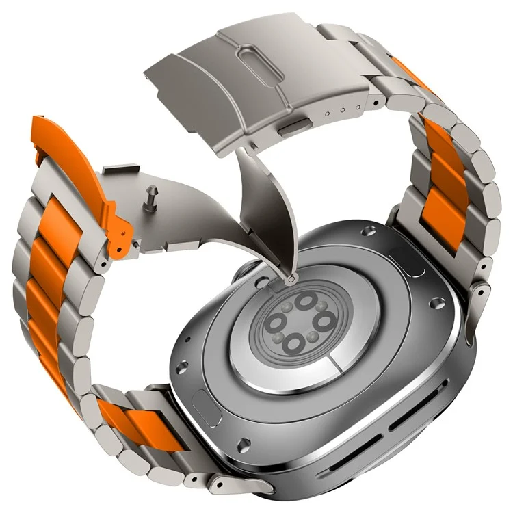 Para Samsung Galaxy Watch Ultra 47mm Banda de Relógio de Liga de Titânio Três Contas de Pulso com Ferramenta - Titânio+Laranja