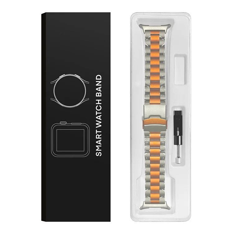 Para Samsung Galaxy Watch Ultra 47mm Banda de Relógio de Liga de Titânio Três Contas de Pulso com Ferramenta - Titânio+Laranja