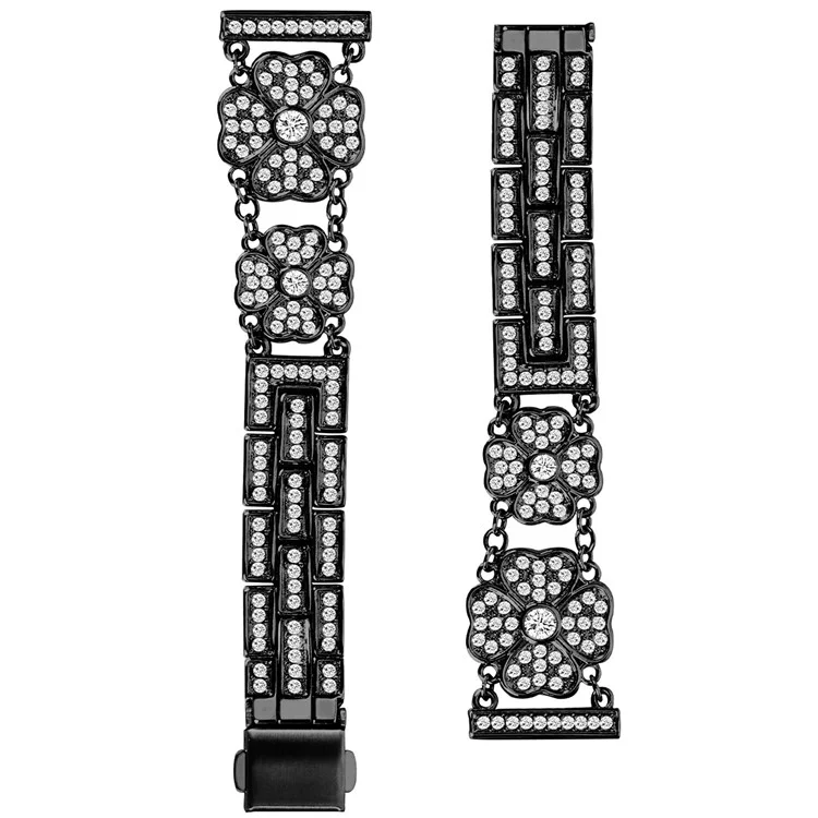 Para Samsung Galaxy Watch7 44 mm / Banda de Relojes de 40 mm Clover Rhinestone Decor Strap Store - Negro