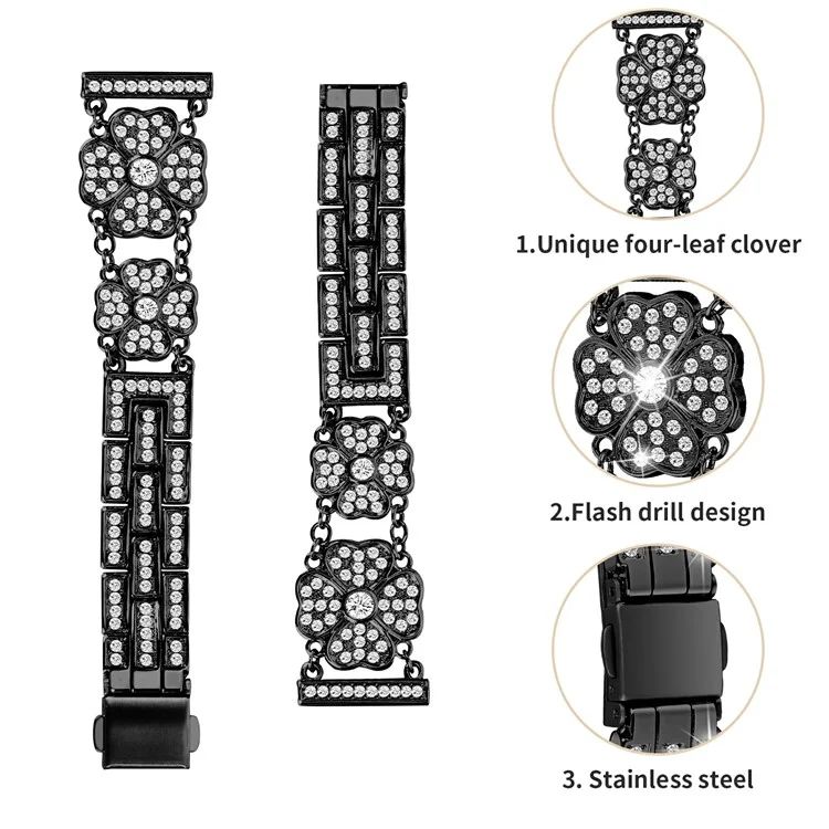 Para Samsung Galaxy Watch7 44 mm / Banda de Relojes de 40 mm Clover Rhinestone Decor Strap Store - Negro