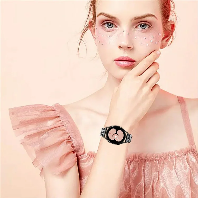 Para Samsung Galaxy Watch7 44 mm / Banda de Relojes de 40 mm Clover Rhinestone Decor Strap Store - Negro