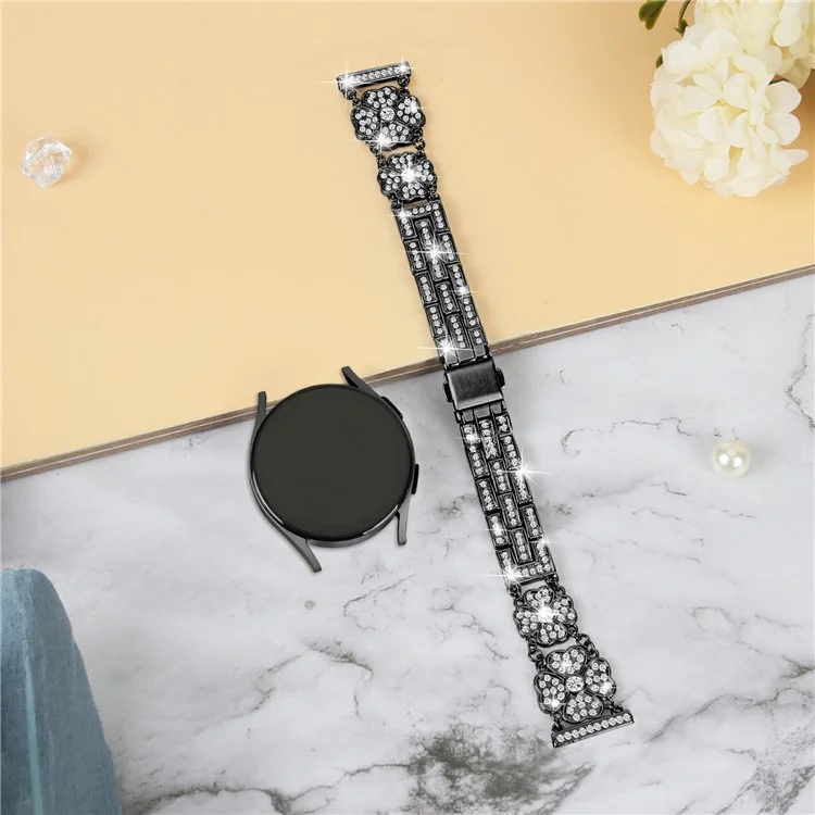Para Samsung Galaxy Watch7 44 mm / Banda de Relojes de 40 mm Clover Rhinestone Decor Strap Store - Negro
