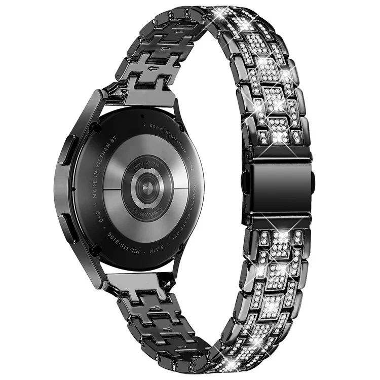 Für Samsung Galaxy Watch7 44mm / 40mm Uhrenarmband mit Strass-Dekor, Doppel-Schnapp-Smartwatch-Armband - Schwarz