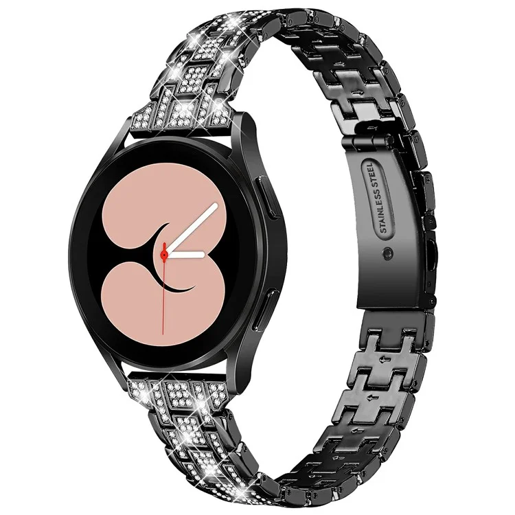 Für Samsung Galaxy Watch7 44mm / 40mm Uhrenarmband mit Strass-Dekor, Doppel-Schnapp-Smartwatch-Armband - Schwarz
