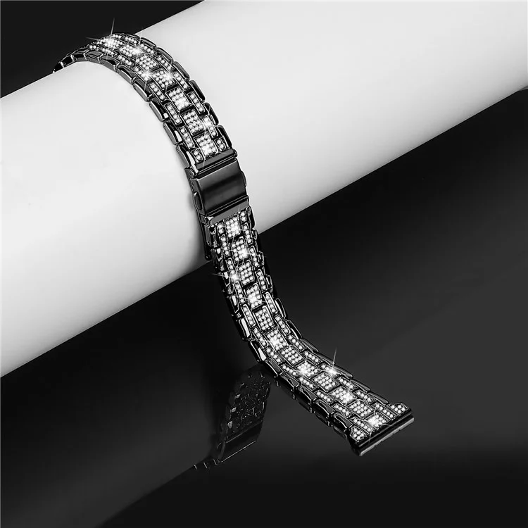 Für Samsung Galaxy Watch7 44mm / 40mm Uhrenarmband mit Strass-Dekor, Doppel-Schnapp-Smartwatch-Armband - Schwarz