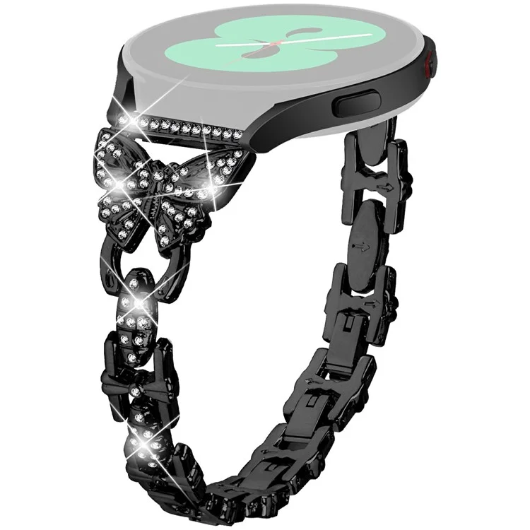 Para Galaxy Watch7 da Samsung de 44mm / 40mm Butterfly Bling Rhinestone Decor Watch Band Metal Bracelet - Preto