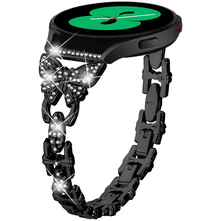 Para Galaxy Watch7 da Samsung de 44mm / 40mm Butterfly Bling Rhinestone Decor Watch Band Metal Bracelet - Preto