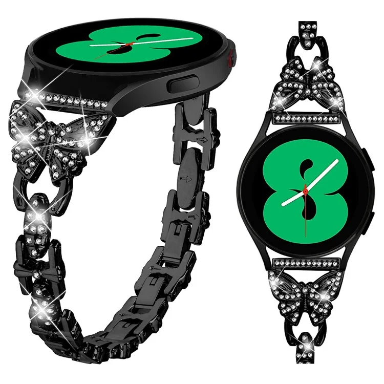 Para Galaxy Watch7 da Samsung de 44mm / 40mm Butterfly Bling Rhinestone Decor Watch Band Metal Bracelet - Preto