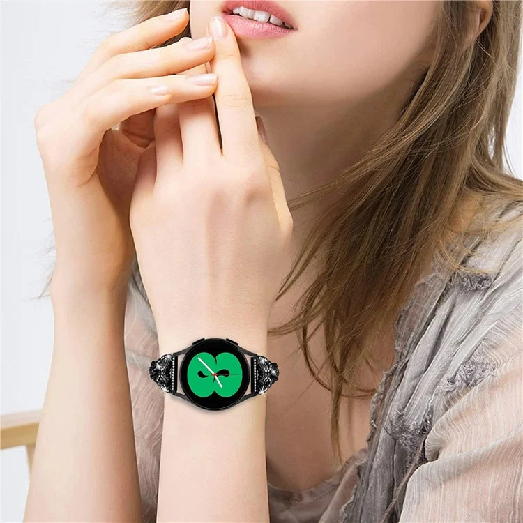 Para Galaxy Watch7 da Samsung de 44mm / 40mm Butterfly Bling Rhinestone Decor Watch Band Metal Bracelet - Preto