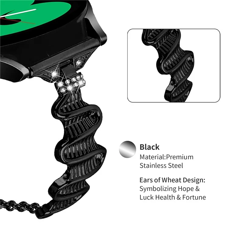 For Samsung Galaxy Watch7 44mm / 40mm Wavy Texture Band Alloy Metal Watch Strap Bling Bracelet - Black