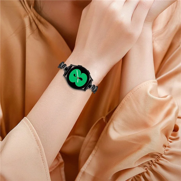 For Samsung Galaxy Watch7 44mm / 40mm Wavy Texture Band Alloy Metal Watch Strap Bling Bracelet - Black