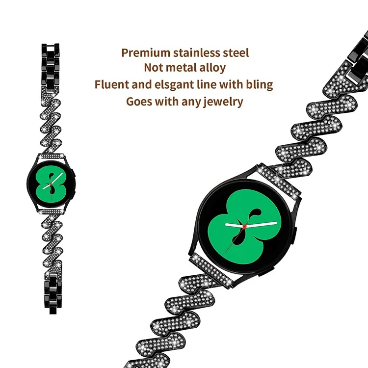 Para Samsung Galaxy Watch7 de 44 mm / 40 mm Correa de aleación con decoración de cristales de Rhinestone - Negro